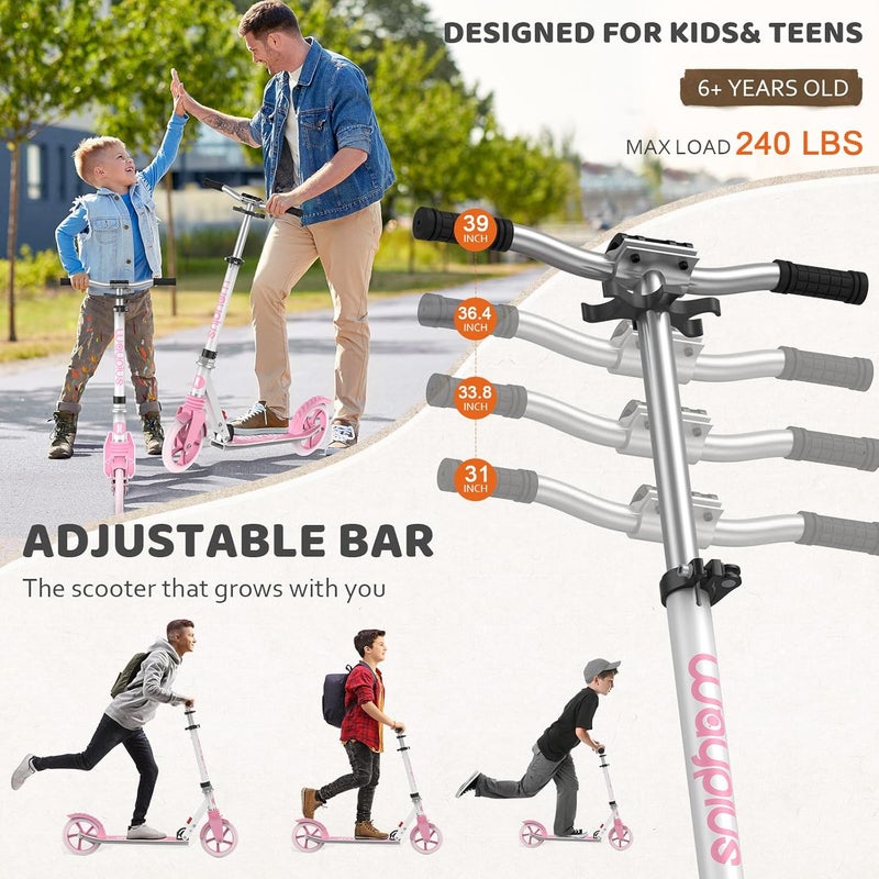WAYPLUS Kick Scooter for Ages 6+,Kid, Teens & Adults. Max Load 240 LBS. Foldable, Lightweight, 8IN Big Wheels for Kids, Teen and Adults, 4 Adjustable Levels. Bearing ABEC9 - Image 3